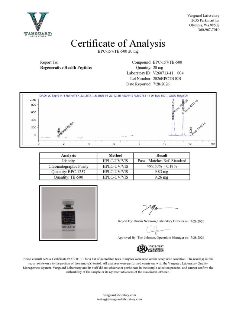 BPC-157 + TB-500 Blend Analytical Certificate of Analysis - Lot 2026BPCTB10B