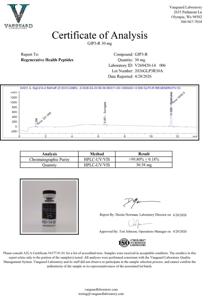 Gold-3 Analytical Certificate of Analysis - Lot 2026GLP3R15A