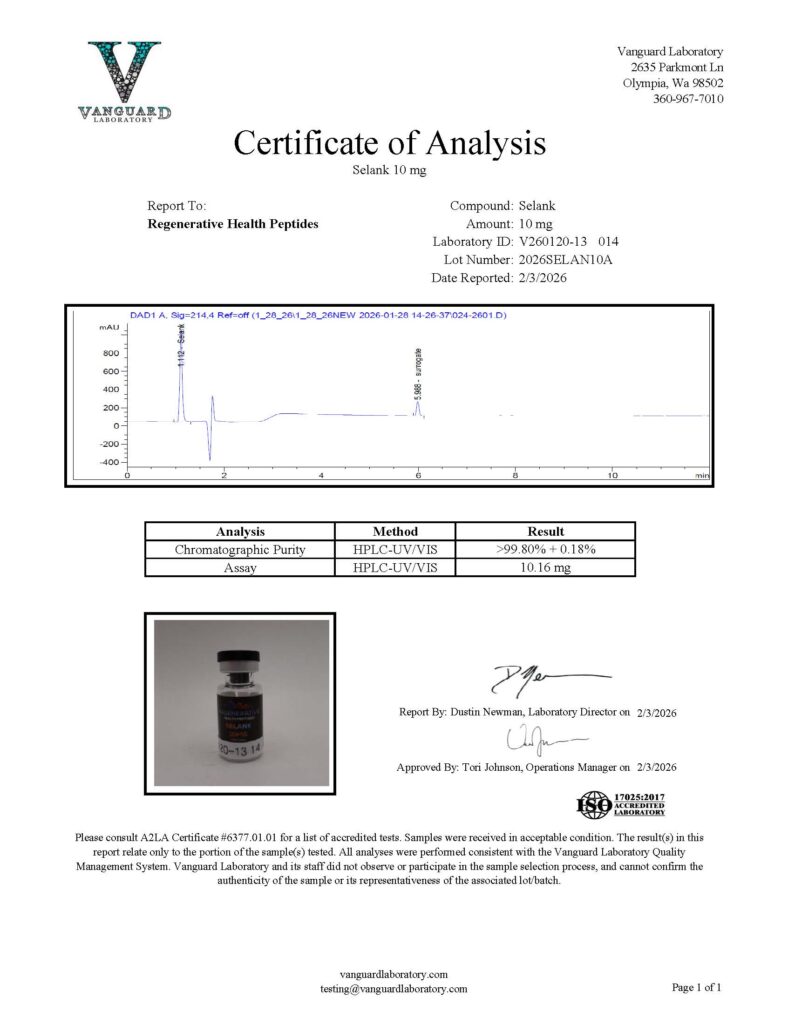 Selank Analytical Certificate of Analysis - Lot 2026SELAN10A